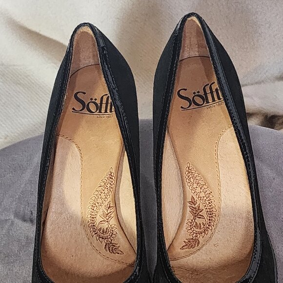 Sofft Black Suede and Patent Leather 3" Peep Toe Bow Detail Dress Pump Size 6.5M - Picture 6 of 16